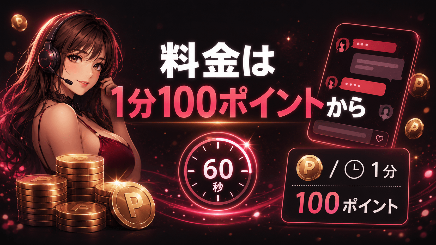 FANZAライブチャットの1分あたりの料金をポイントと時計で表した画像