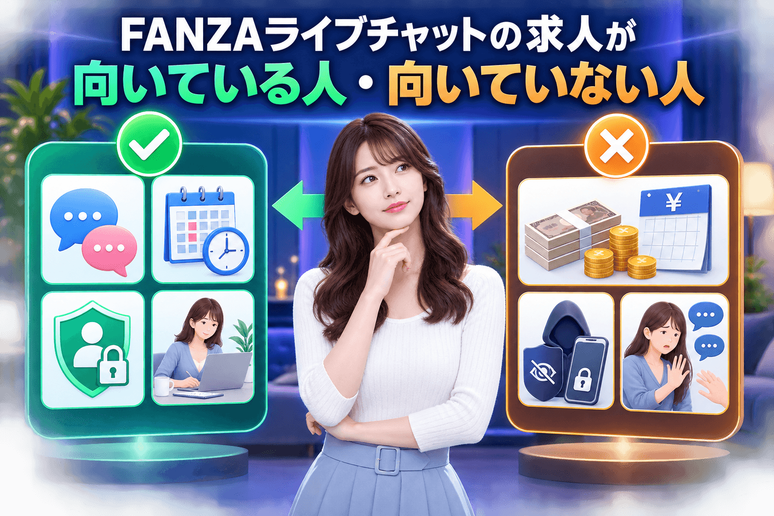 FANZAライブチャットの求人が向いている人と向いていない人の比較