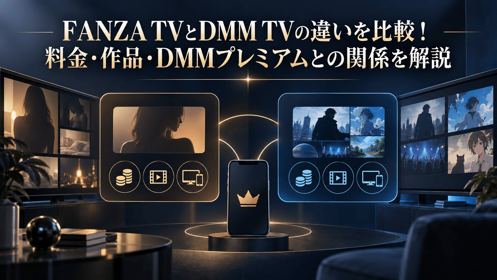 FANZA TVとDMM TVの違いを料金・作品・DMMプレミアムとの関係から比較
