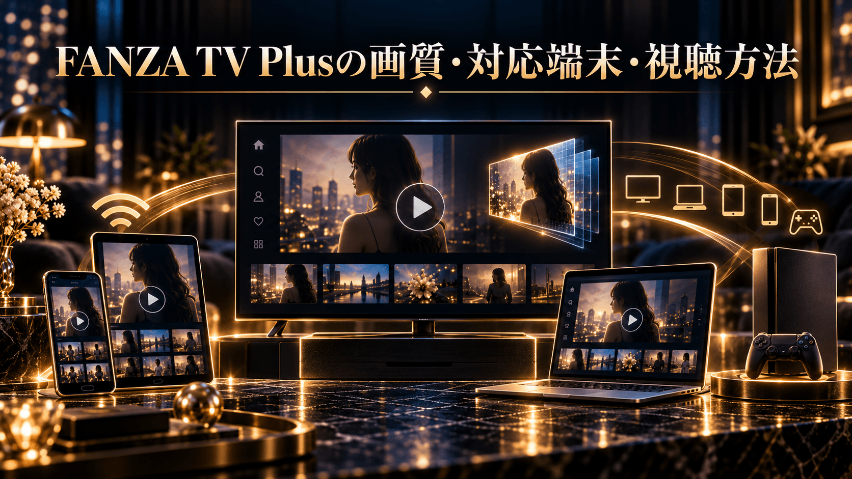 FANZA TV Plusの画質・対応端末・視聴方法を解説した画像
