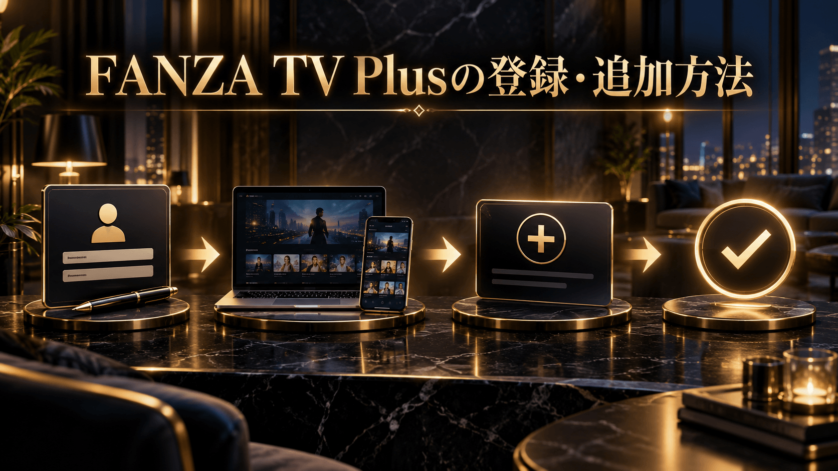 FANZA TV Plusの登録・追加方法を手順で示した画像