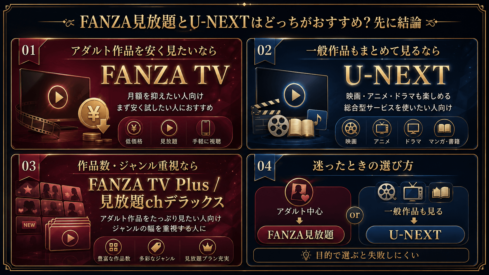 FANZA見放題とU-NEXTはどっちがおすすめかを目的別に比較した解説画像