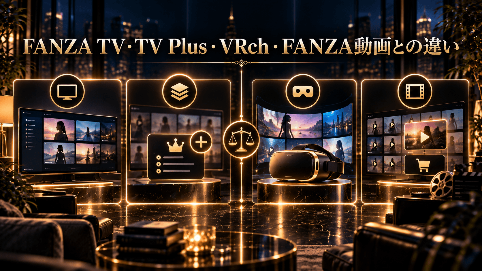 FANZA見放題chとFANZA TV・TV Plus・VRch・FANZA動画の違い