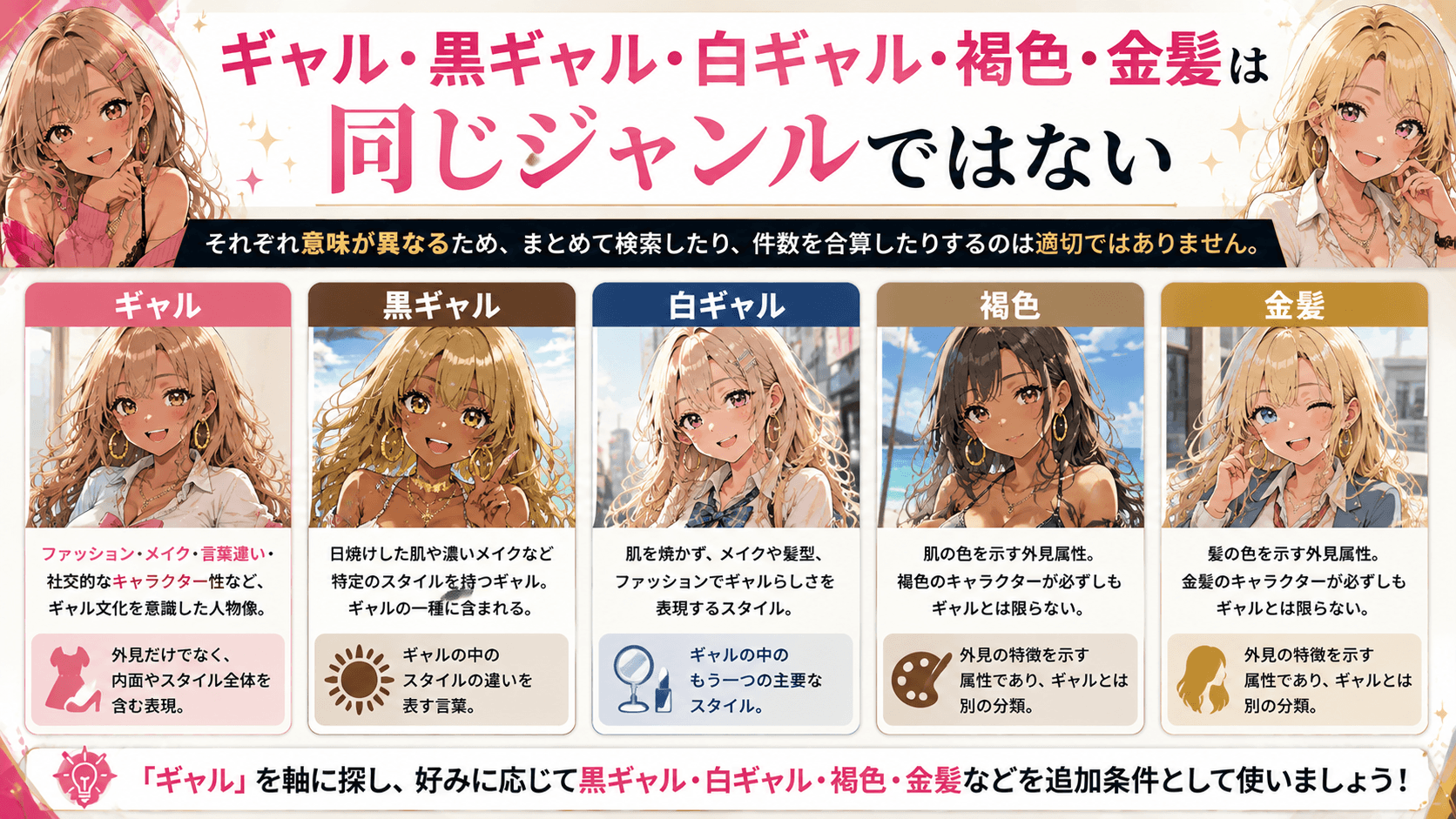 ギャル・黒ギャル・白ギャル・褐色・金髪の違い