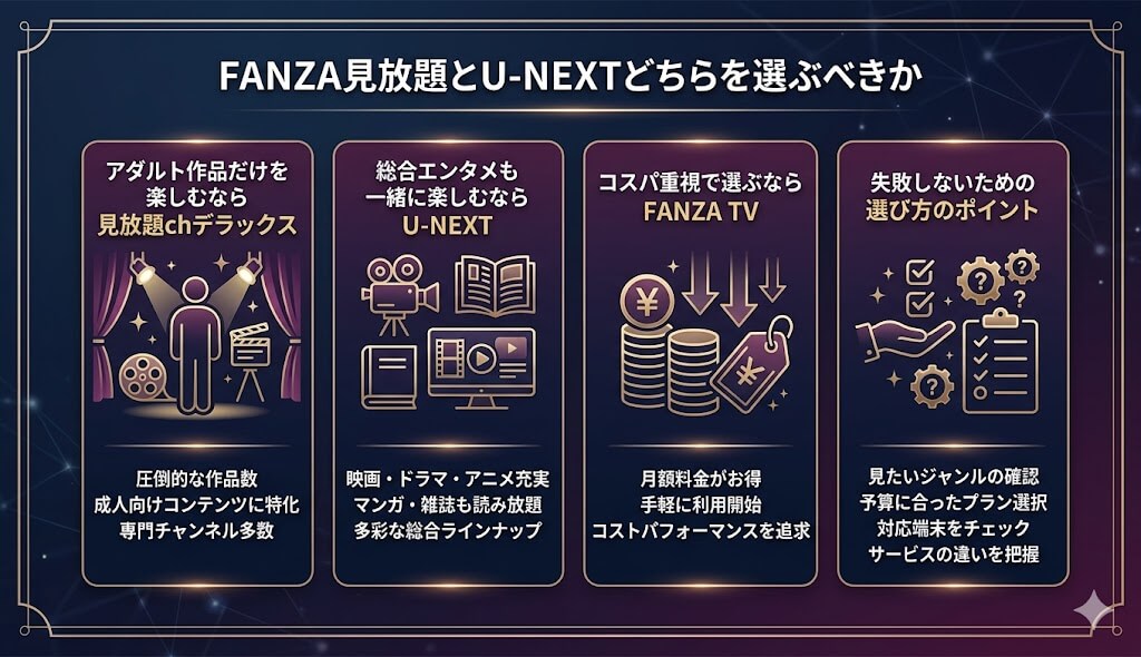 アダルト重視ならFANZA見放題とU-NEXTどちらを選ぶべきか