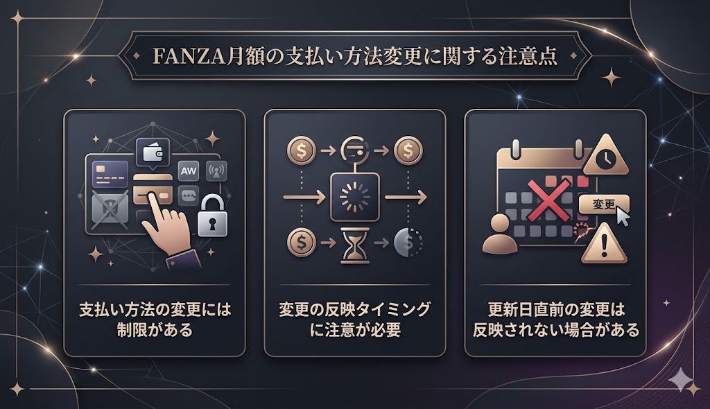 FANZA月額の支払い方法変更に関する注意点