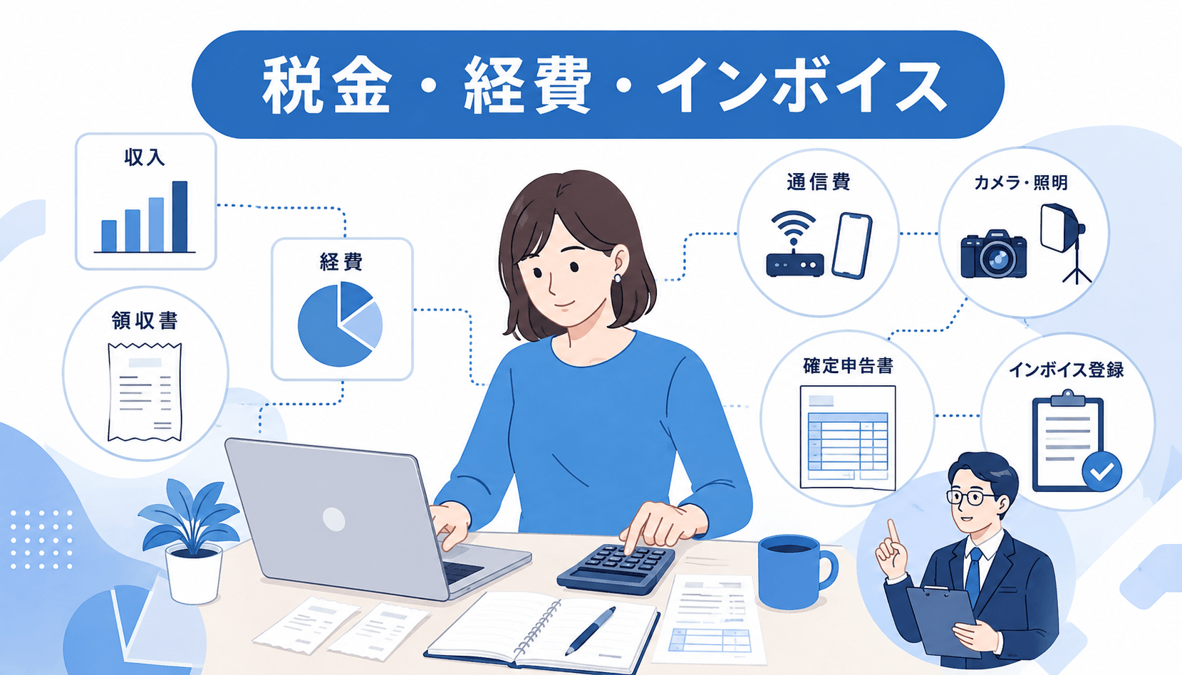 ライブでゴーゴーの報酬に関する税金・必要経費・インボイスを整理する女性