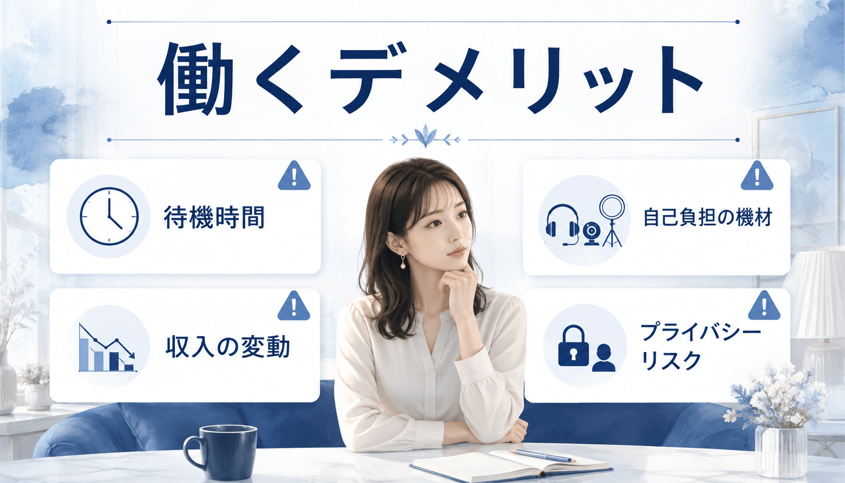待機時間・収入変動・機材負担・プライバシーなどのデメリット