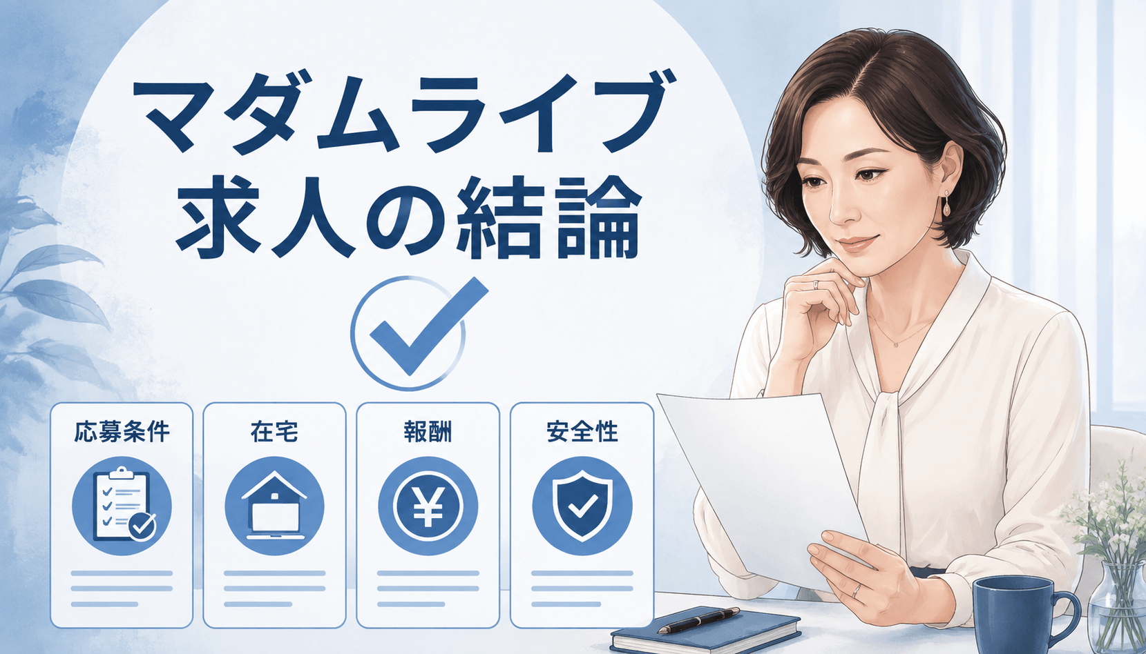 応募条件・在宅・報酬・安全性からマダムライブ求人の結論を示す画像