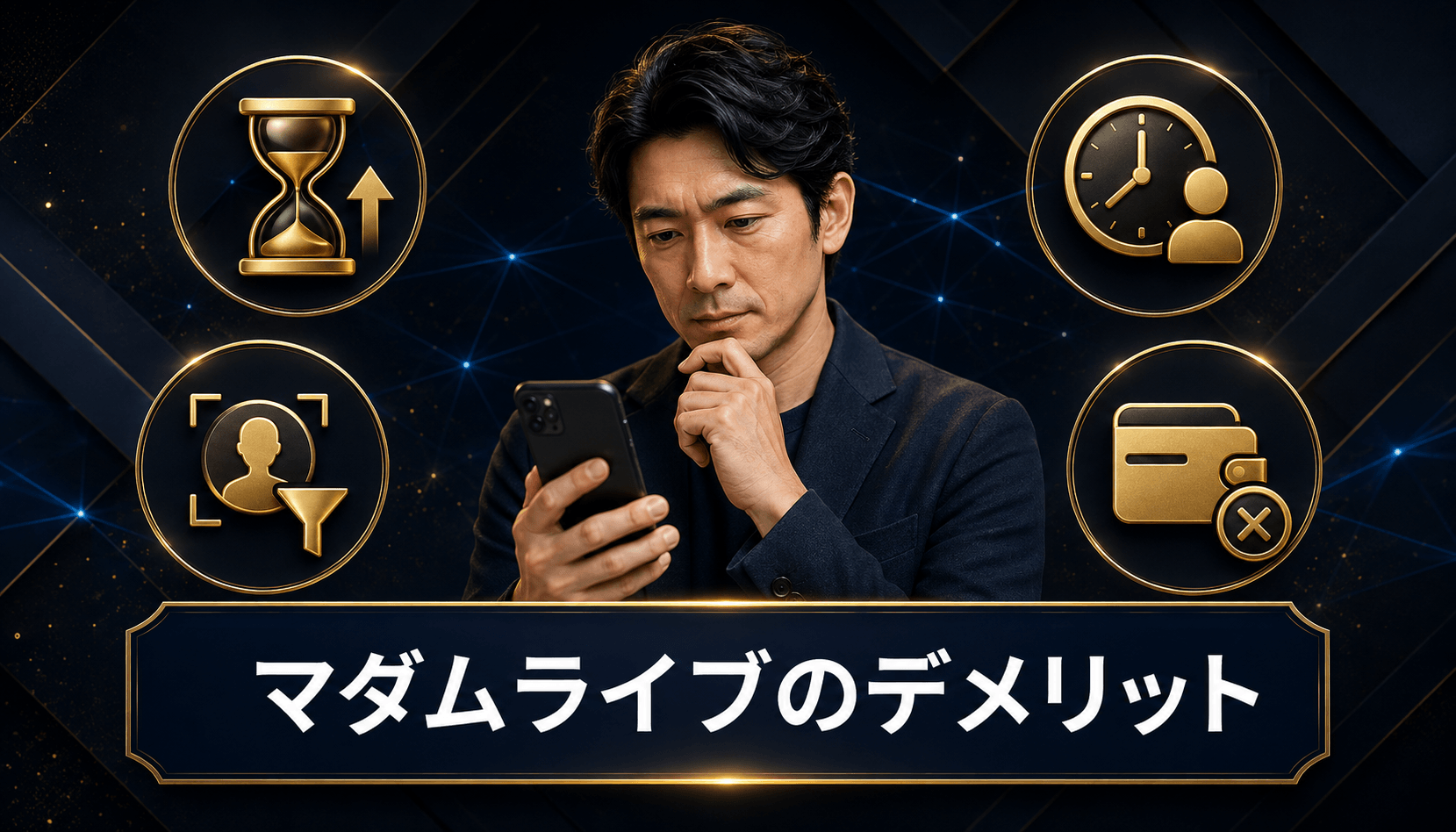 マダムライブを利用するデメリットと注意点を確認する男性のイメージ