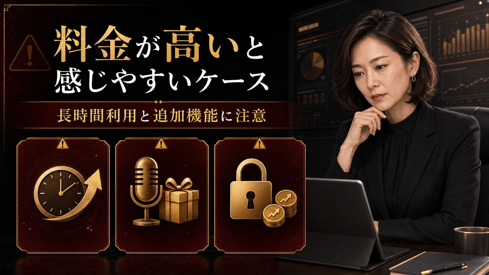 マダムライブで長時間利用や追加機能により料金が高くなりやすいケースを解説した画像