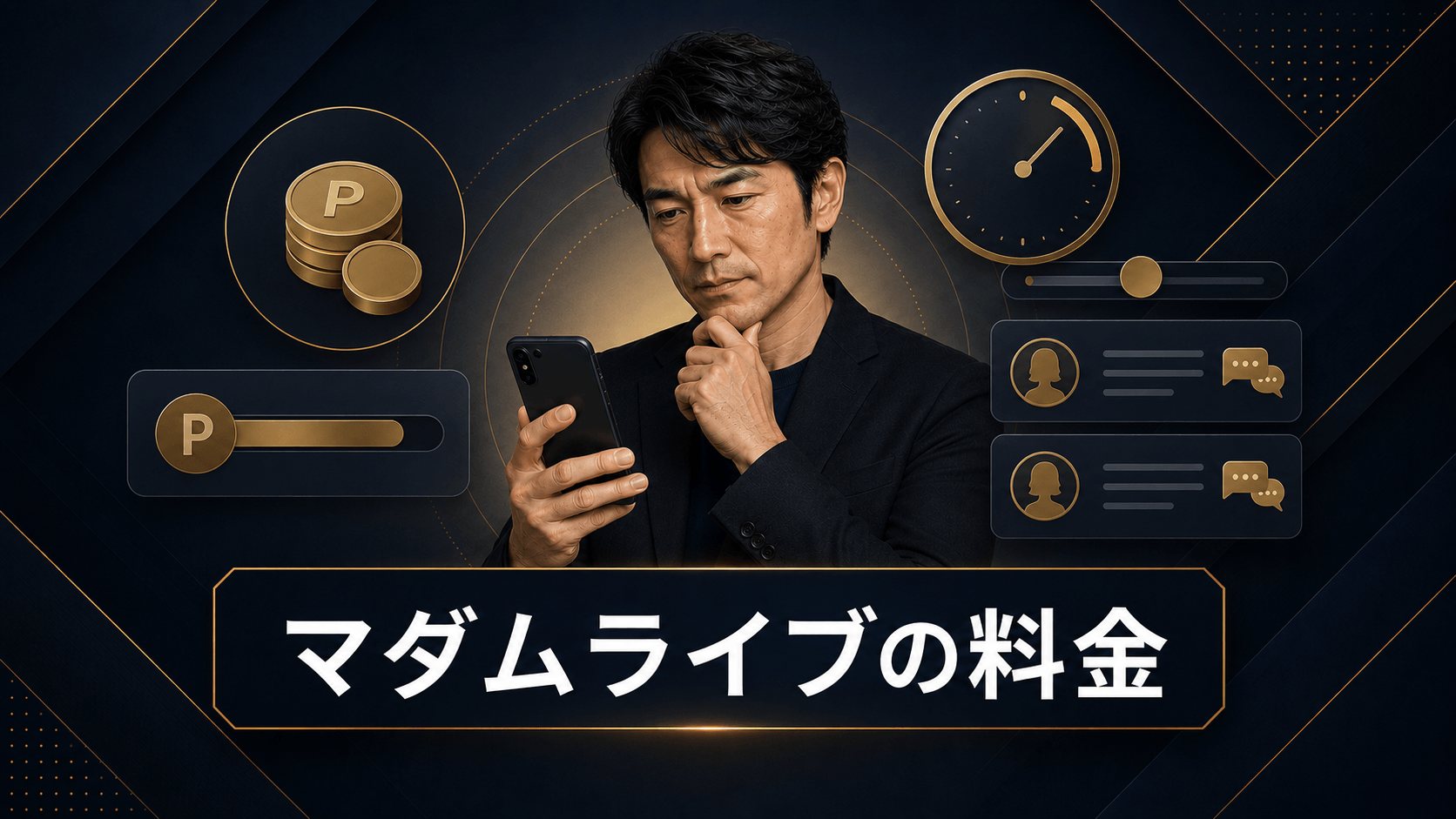 マダムライブの料金とポイント制を確認する男性のイメージ