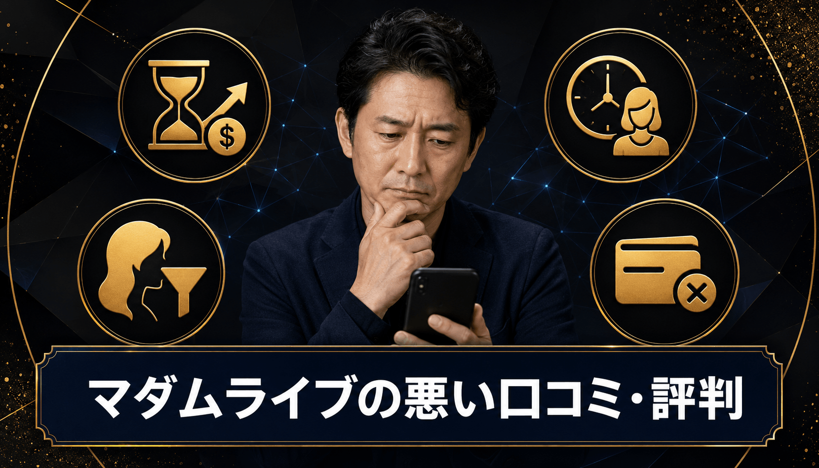 マダムライブの悪い口コミ・評判と注意点を確認する男性のイメージ