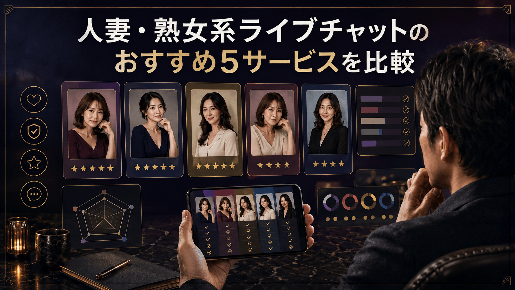 人妻・熟女系ライブチャット5サービスの特徴を比較する男性
