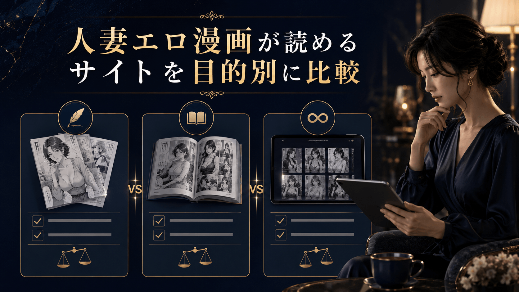 人妻エロ漫画が読めるサイトを同人・商業漫画・読み放題の目的別に比較した画像