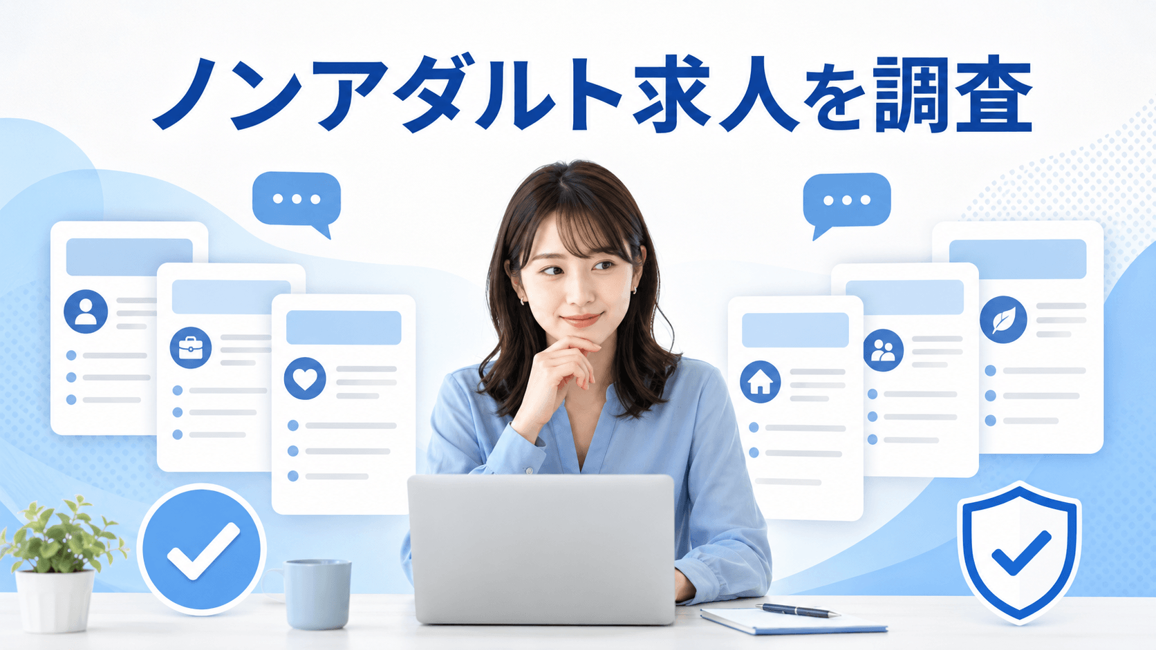 複数のノンアダルト求人を比較調査する女性