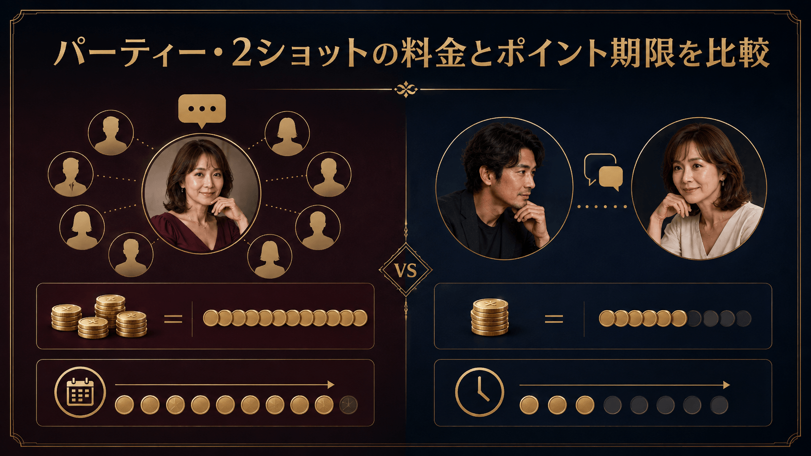 パーティーチャットと2ショットの料金やポイント期限の違い