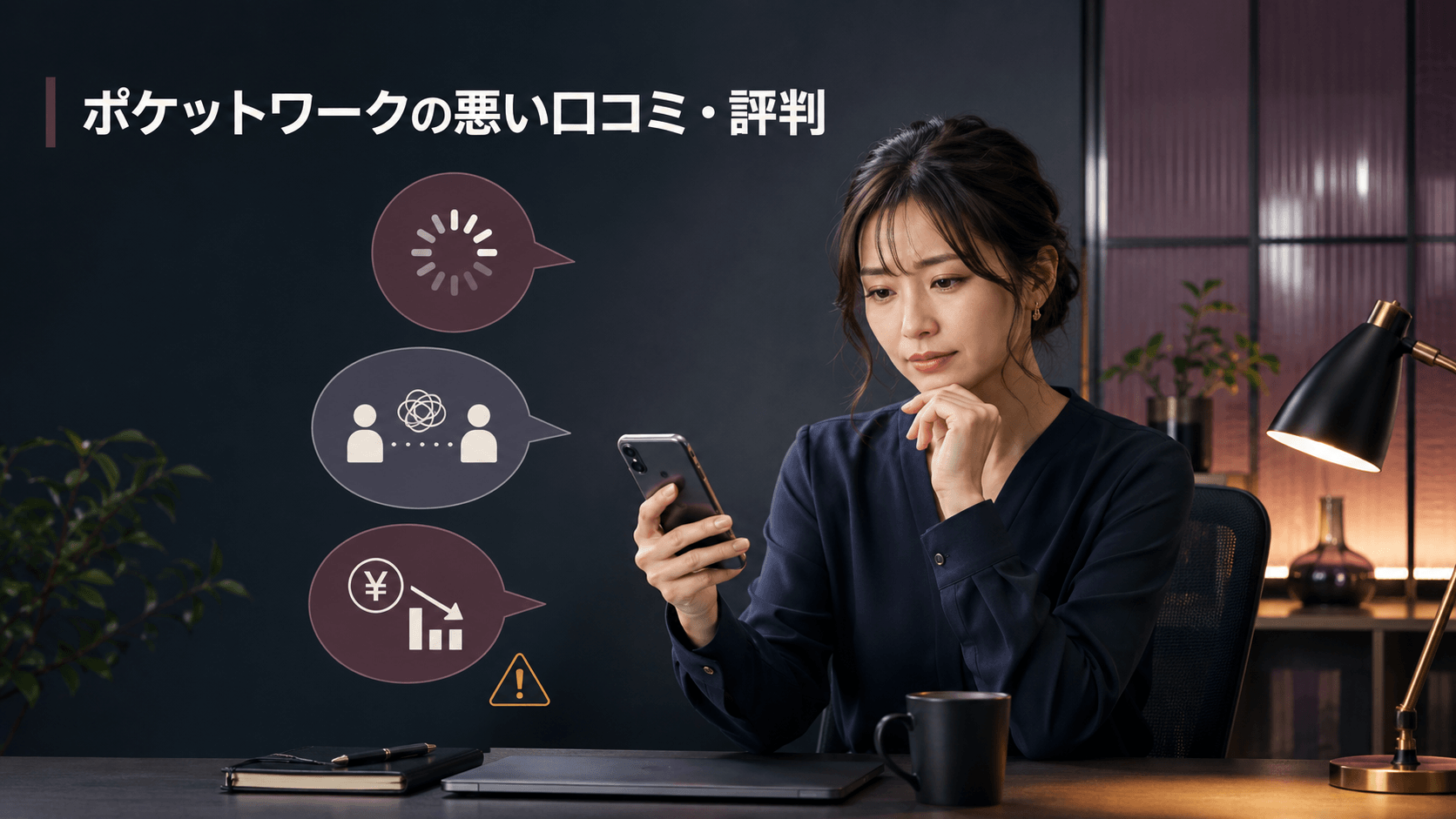 ポケットワークの悪い口コミと注意点を確認する女性