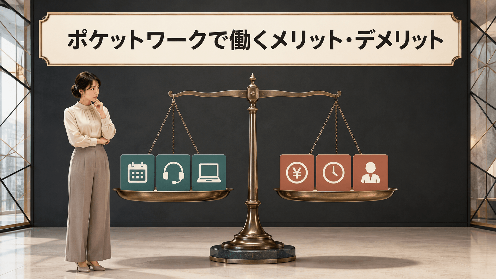 ポケットワークで働くメリットとデメリットを比較した図解