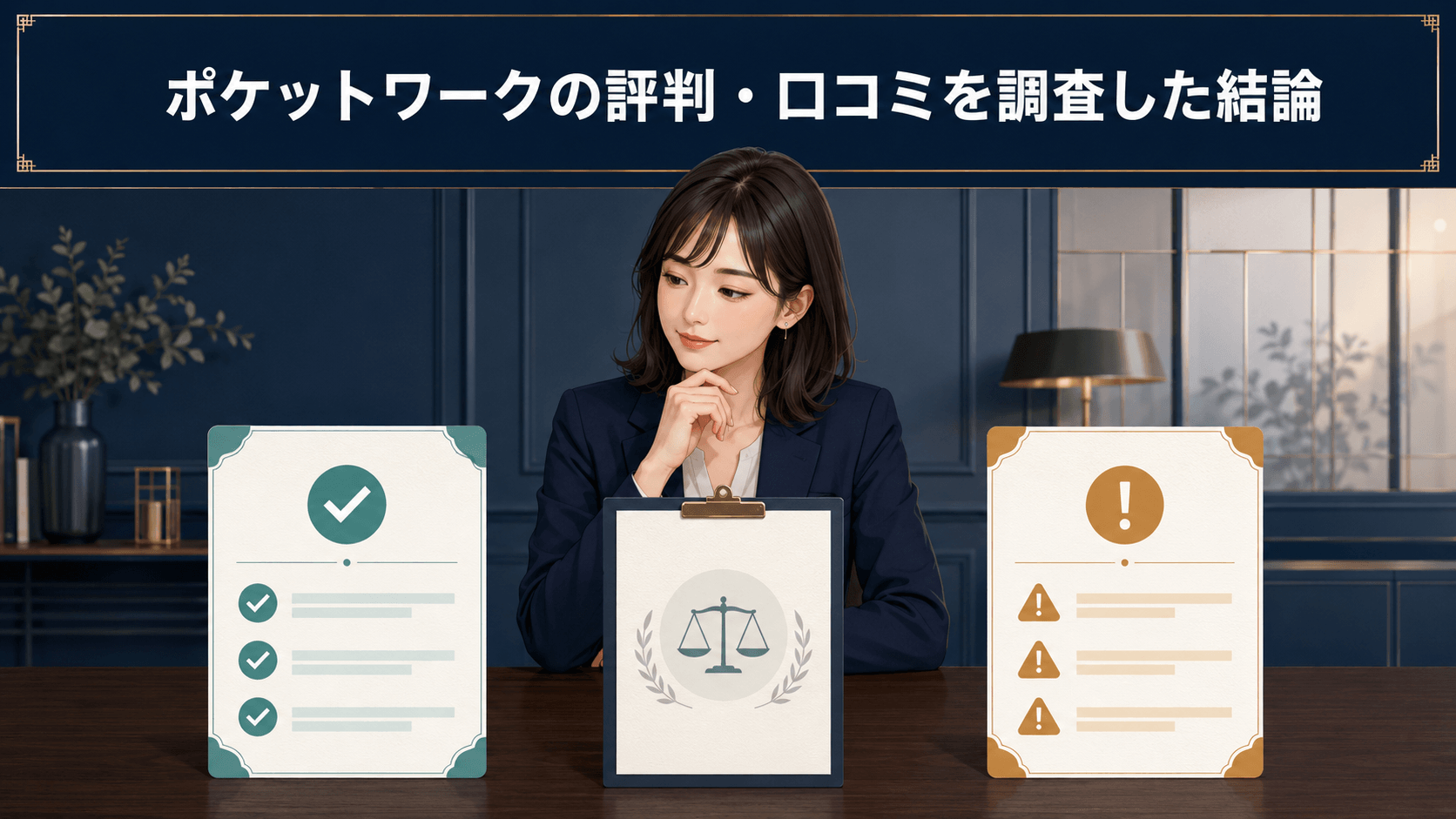 ポケットワークの評判と口コミの調査結果を確認する女性