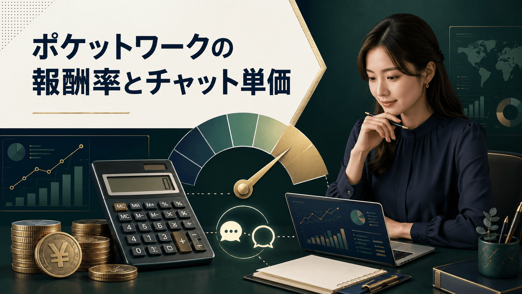 ポケットワークの報酬率とチャット単価の仕組みを示す図解