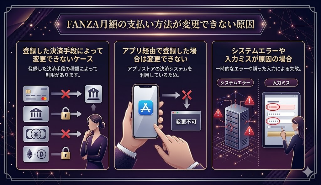 FANZA月額の支払い方法が変更できない原因
