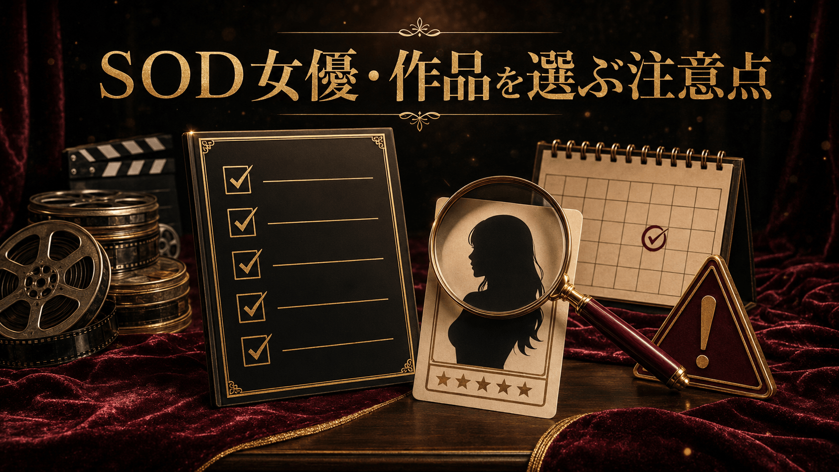 SOD女優と作品を選ぶ際の確認項目と注意点を表した画像