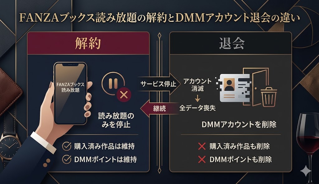 FANZAブックス読み放題の解約とDMMアカウント退会の違い