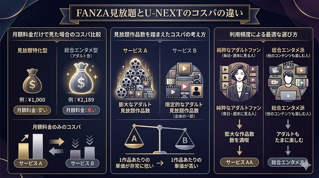 FANZA見放題とU-NEXTのコスパの違い