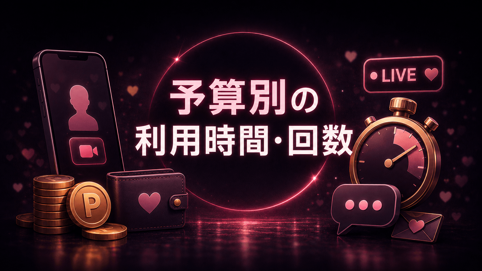 VI-VOの予算別利用時間とメッセージ回数を財布や時計で表したイメージ
