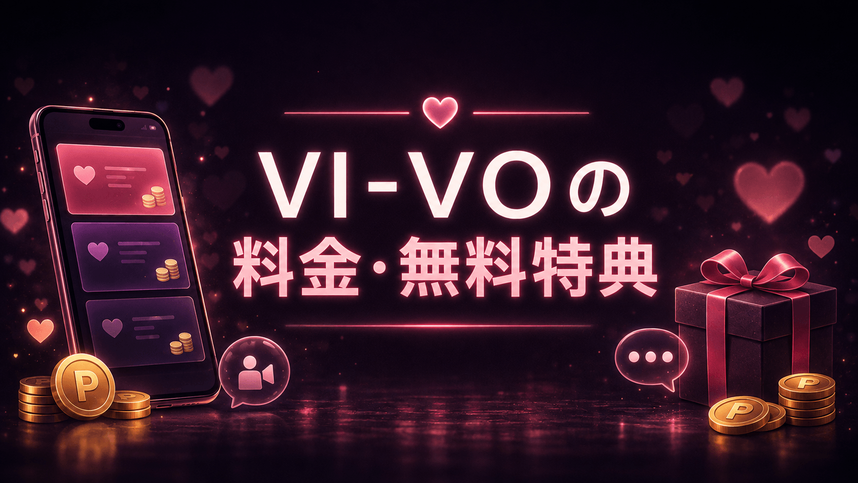 VI-VOの料金と無料特典をスマートフォンやポイント、プレゼントで表したイメージ