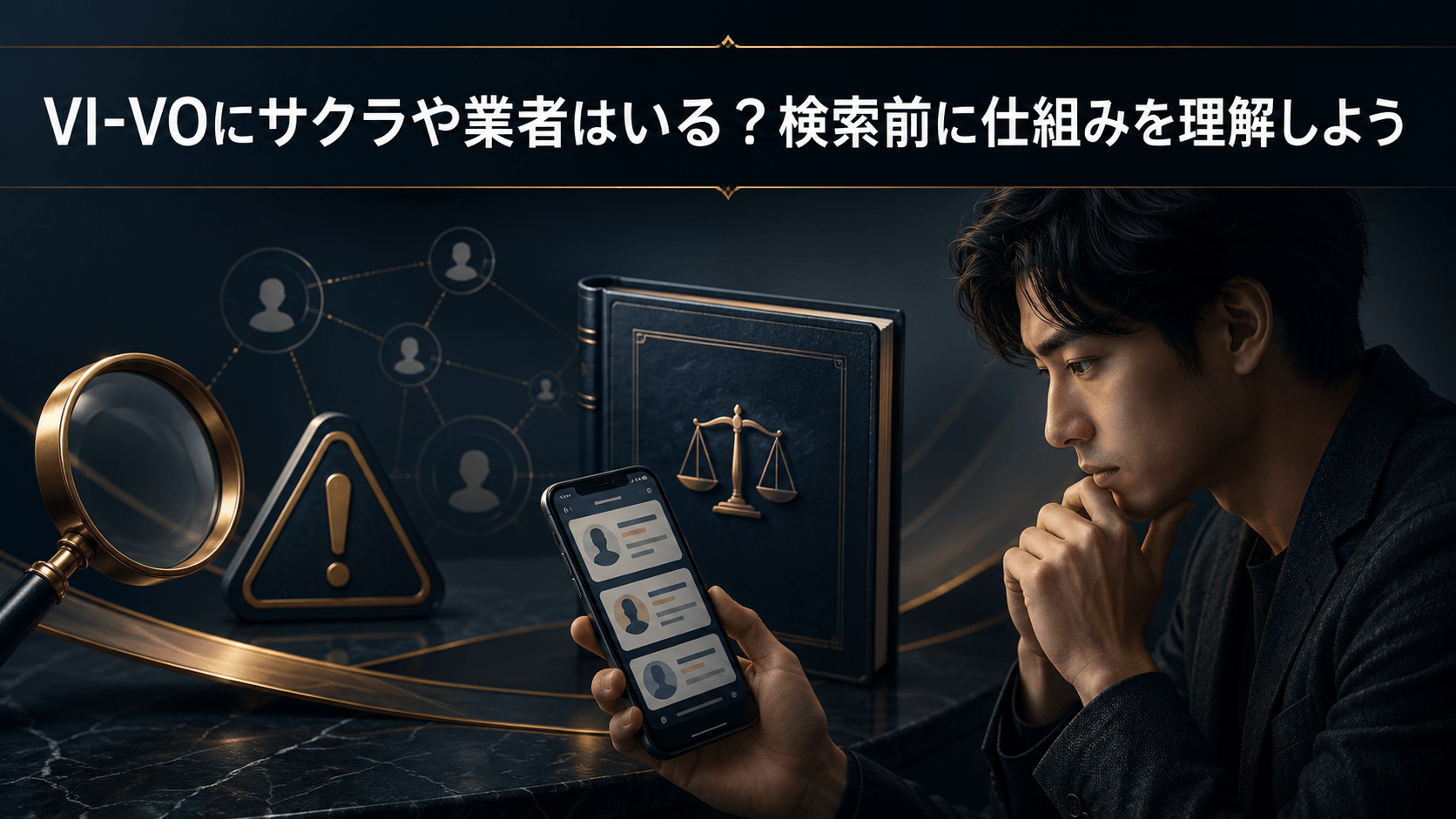 VI-VOのサクラや業者に関する不安とサービスの仕組みを確認するイメージ